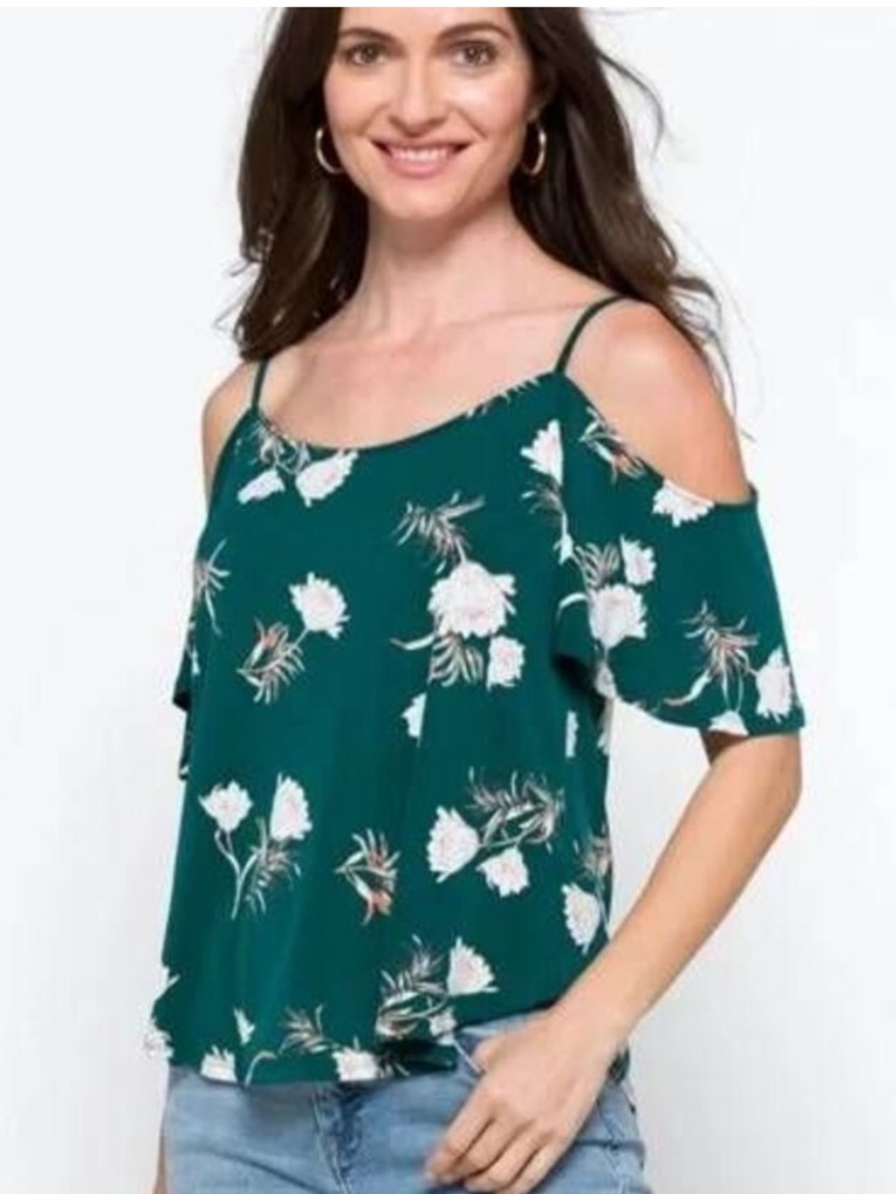 Kaileigh Women's Green Valette Back Detail Cold Shoulder Knit Top